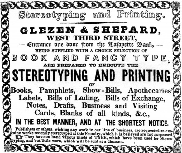 Figure 5: Business Advertisement, Shaffer’s 1839–40 City Directory. Note the address on West Third Street, “one door from the Lafayette Bank.” Courtesy Cincinnati Library.