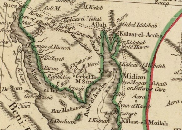 Gulf of Aqaba detail on the 1794 D’Anville map of Arabia.