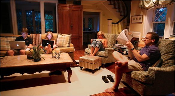 Figure 1. Nichole Bengiveno: “The Simses of Old Greenwich, Conn., gather to read after dinner. Their means of text delivery is divided by generation.”13