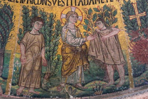 Figure 3. God Dressing Adam and Eve. Detail of the Creation Cupola, San Marco, Venice, thirteenth century.