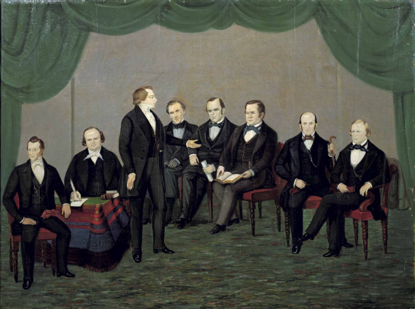 Figure 7. William Warner Major, 1804-1854: Joseph Smith and His Friends, 1843-1844. Left to right: Hyrum Smith, Willard Richards, Joseph Smith, Orson Pratt, Parley Parker Pratt, Orson Hyde, Heber Chase Kimball, and Brigham Young87