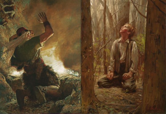 Figures 1 and 2. Arnold Friberg (1913–2010): The Brother of Jared Sees the Finger of God, 1951; Walter Rane (1949-): The Desires of My Heart, 2004.