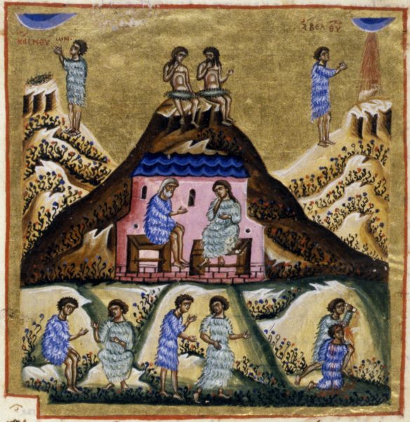 Figure 30. Adam and Eve Outside Paradise, Cain and Abel, 12th century.