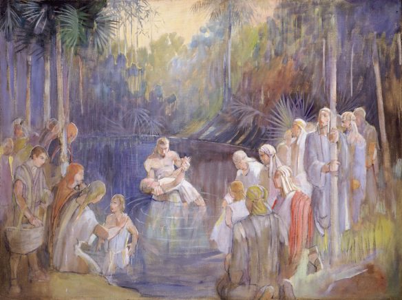 Figure 49. Minerva Teichert (1888–1976): Alma Baptizes in the Waters of Mormon, 1949–1951.