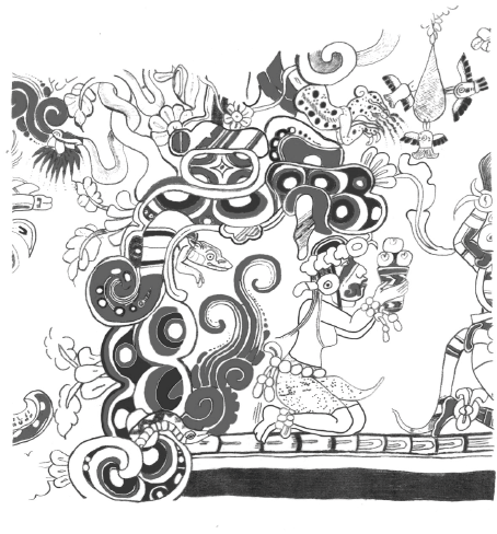 Flower Mountain, the paradise of creation, from the murals of San Bartolo, Guatemala