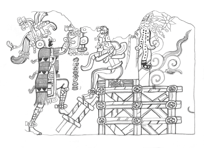 Early Classic Maya ruler being enthroned in emulation of the accession of the Maize God, from the murals of San Bartolo, Guatemala